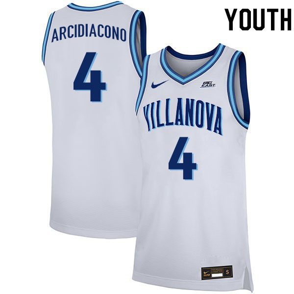 Youth #4 Chris Arcidiacono Willanova Wildcats College 2022-23 Basketball Stitched Jerseys Sale-White